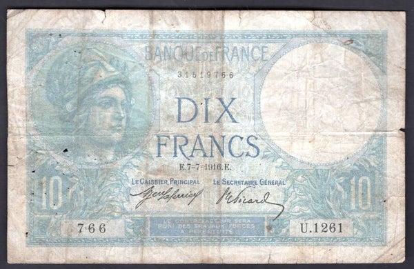 France. 10 Francs 7-7-1916 NF     dy20889
