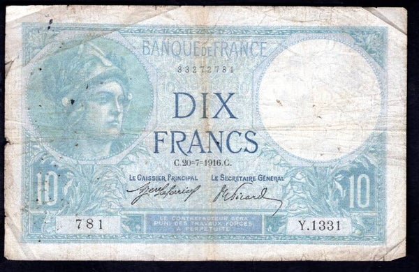 France. 10 Francs 20-7-1916 Crisp NF.     dy20890