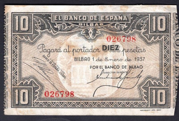 Spain. Banco de Bilbao. 10 Pesetas 026798 Crisp GF .     dy20912