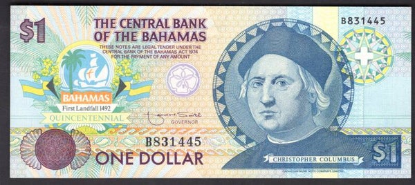 Bahamas. $1 1992 BS831445 AU+.  dy20926