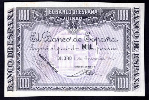 Spain, 1,000 Pesetas, 1-1-1937 (WPM S567) watermarked AU+. DY20930