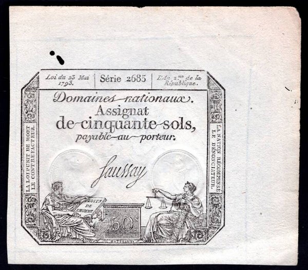 France. 50 Sols 1793 (WPM A70b). VF-EF.     dy20959