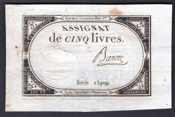 France. 5 Livres (1793) Series 15909 GVF.   dy20973