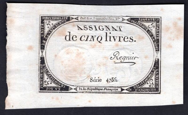 France. 5 Livres (1793) Series 4756 VF-EF.     dy20975
