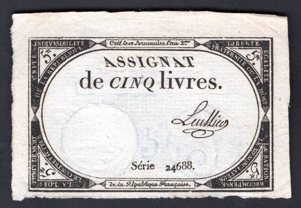 France. 5 Livres (1793) series 24688 GF.     dy20976