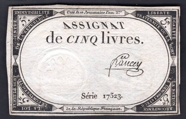 France. 5 Livres (1793) Series 17523 VF.    dy20978