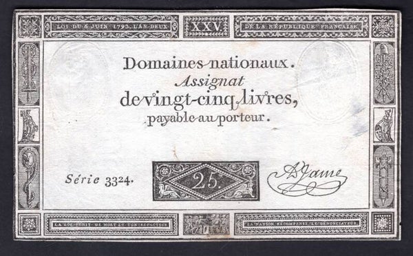 France. 25 Livres (1793) (WPM A71) Series 3324 GF+.   dy20979