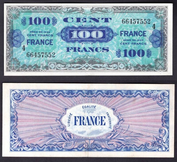 France. Allied Military. 100 Francs 1944 66457552 VF-EF.   dy21097