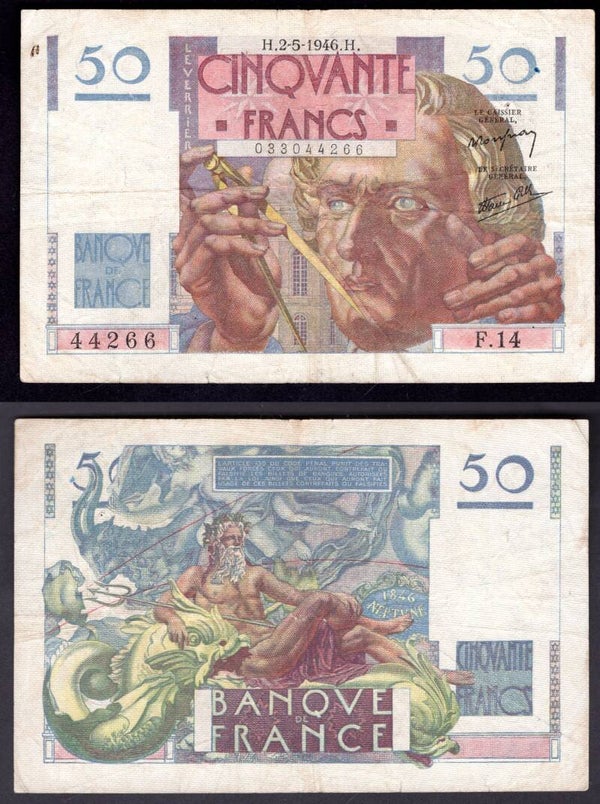 France. 50 Francs 3-5-1946  F-VF.     dy21101