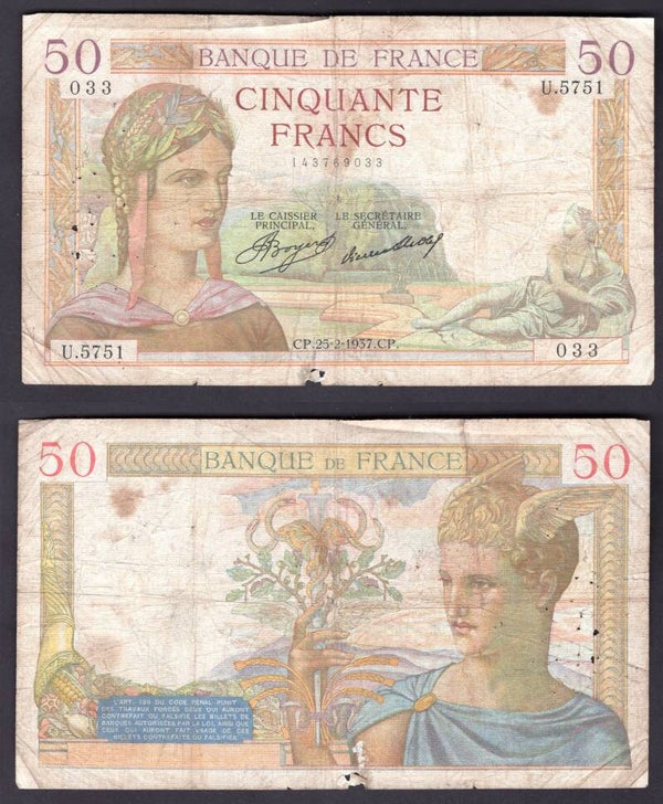 France. 50 Francs 25-2-1937 Good+.     dy21105