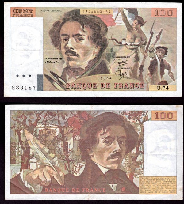 France. 100 Francs 1984  Crisp F-VF.   dy21112