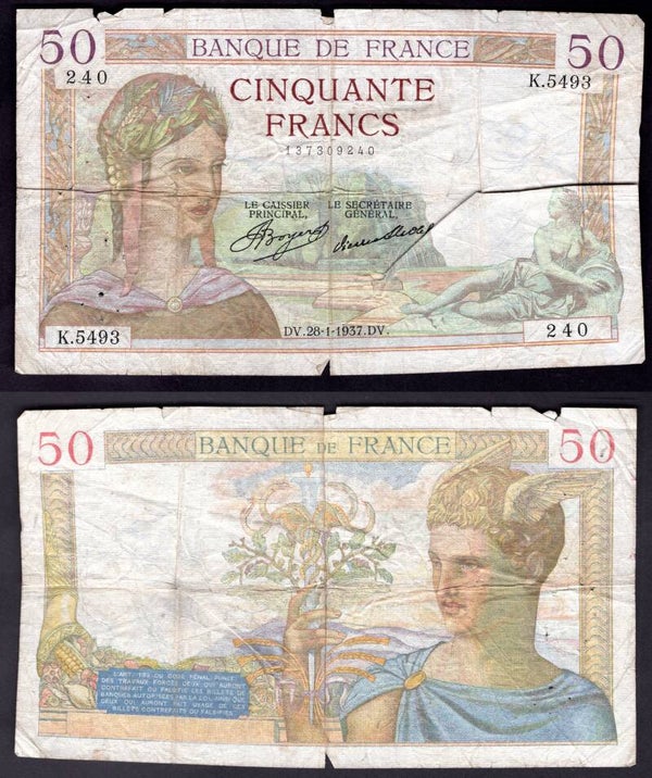 France. 50 Francs 28-1-1937 Good.     dy21126