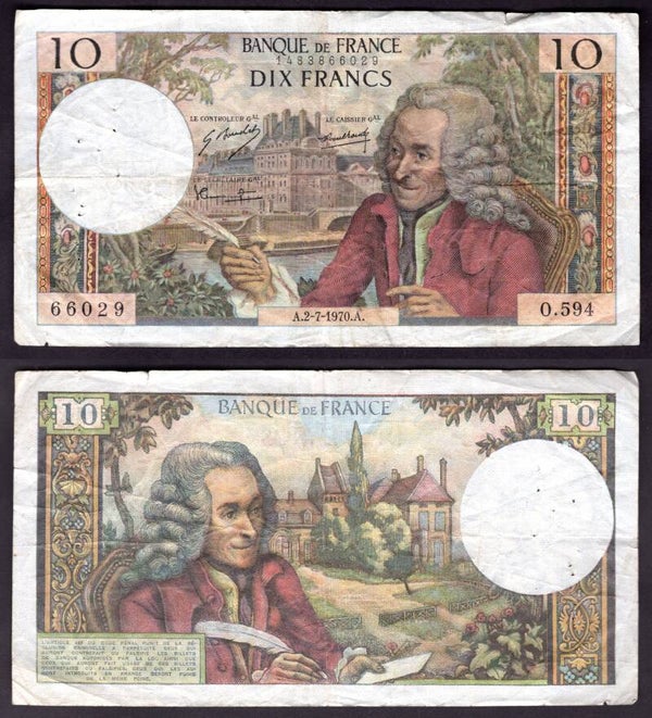 France. Ten Francs 2-7-1970 Nearly Fine.    dy21154