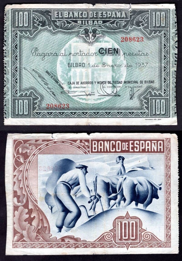 Spain. Ahorros Y Monte de Piedad. 100 Pesetas 208623, F-VF  dy21223