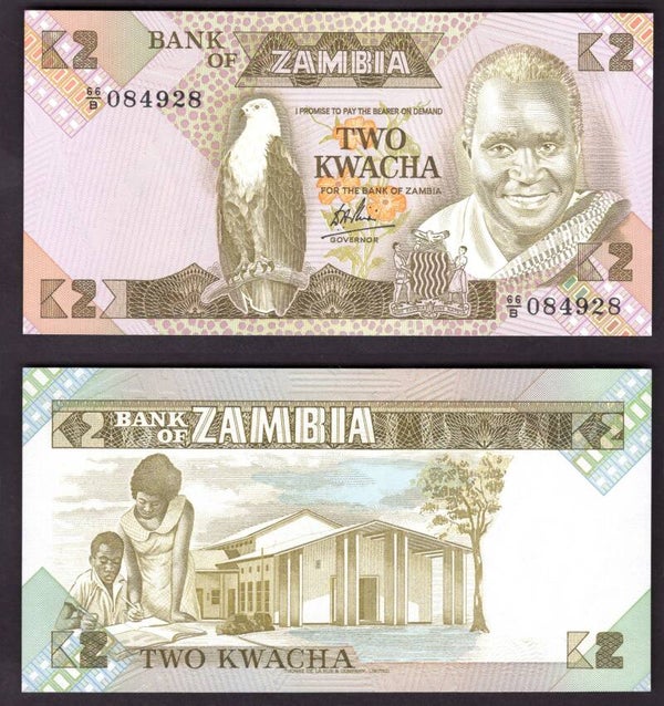 Zambia. Two Kwacha (1984) (WPM 24b) 084928  UNC.  dy21264
