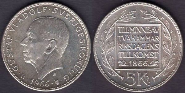 Sweden. Five Kroner 1866-1966.   dy21342