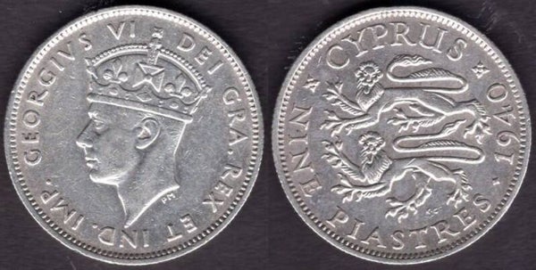 Cyprus. Nine Piastres 1940.   dy21345