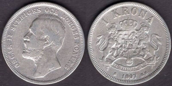 Sweden. One Krona 1897.   dy21360