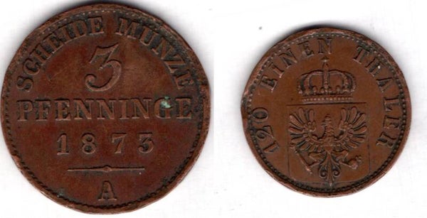 Prussia. Three Pfennig 1873A.   dy21420
