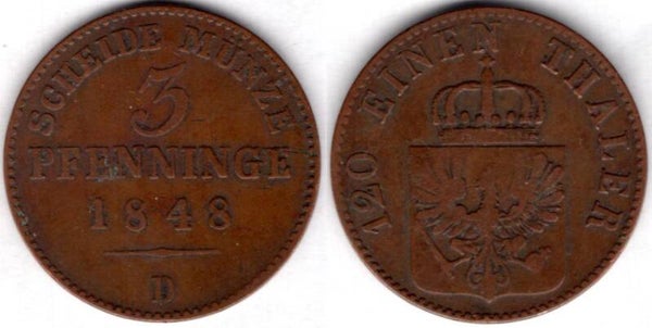 Prussia. Three Pfennig  1848D.   dy21422