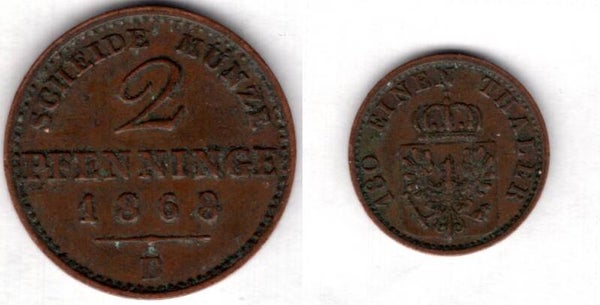 Prussia. Two Pfennig 1868B.   dy21423