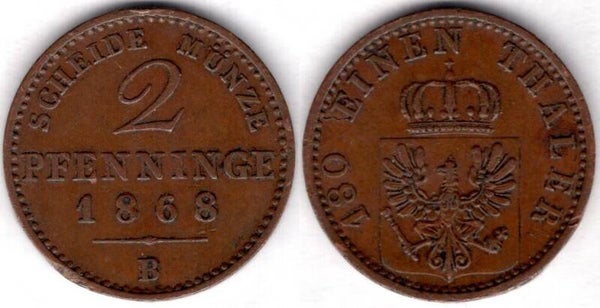 Prussia. Two Pfennig 1868B.   dy21424