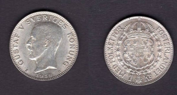 Sweden. One Krona 1939.   dy21458