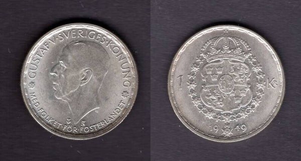 Sweden. One Krona 1949.   dy21459