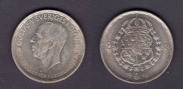 Sweden. Two Kroner 1945.   dy21463