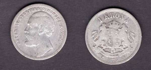 Sweden. One Krona 1875.   dy21467