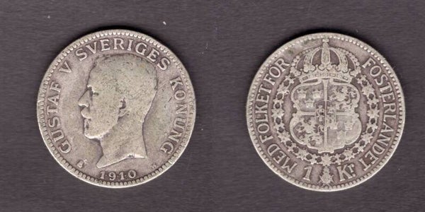Sweden. One Krona 1910.   dy21468
