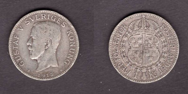 Sweden. One Krona 1915.   dy21471