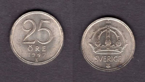 Sweden. 25 Ore 1947.   dy21477