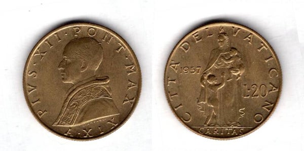 Vatican. 20 Lire 1957.   dy21503