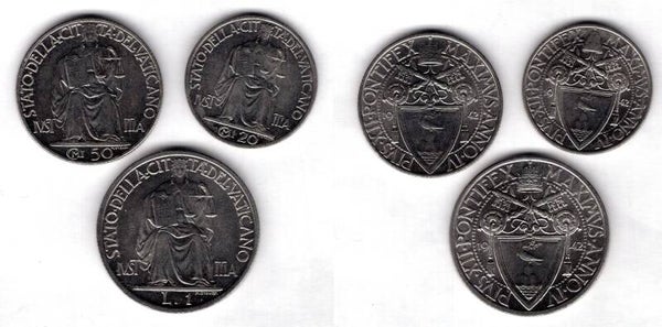 Vatican. 20C, 50C & One Lira 1942.   dy21514
