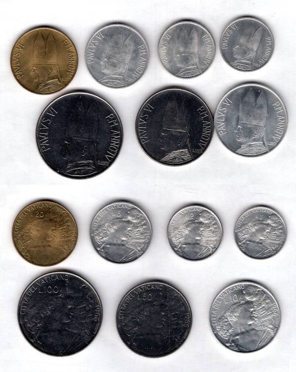 Vatican. 1-100 Lire 1966. (Seven Coin Set).  dy21515
