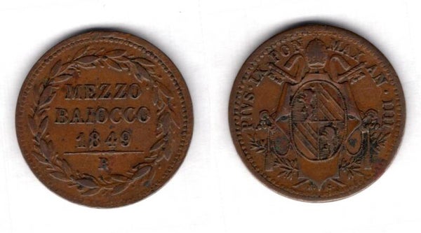 Vatican. 1/2 Baioccho 1849.   dy21520