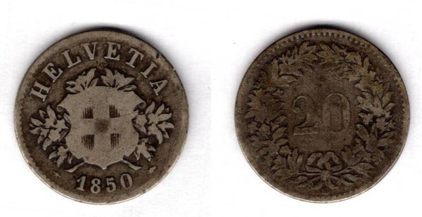 Switzerland. 20 Rappen 1850.   dy21548