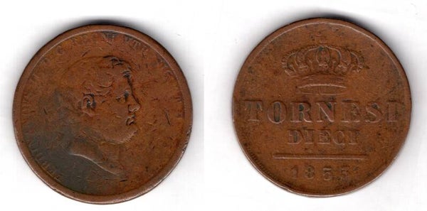 Sicily. Ten Tornesi 1853.    dy21551