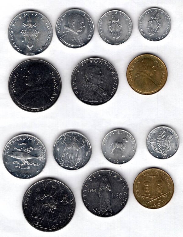 Vatican. Paul VI. Seven Coin Type Set (1963-78).  dy21563