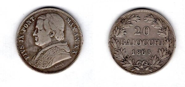 Vatican. 20 Baiocchi 1865.   dy21605