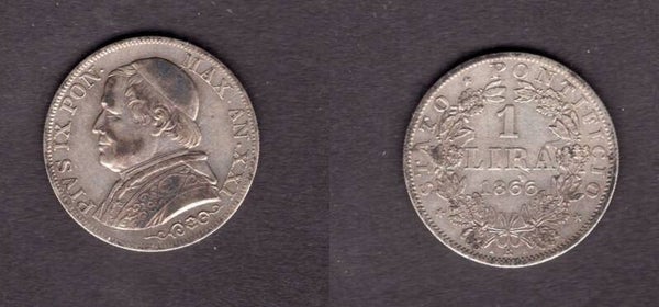 Vatican. One Lira 1866.   dy21609