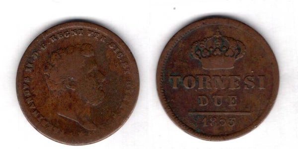 Naples & Sicily. Two Tornesi 1853.   dy21612