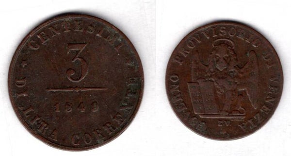 Venice. Three Centesimi 1849.   dy21614