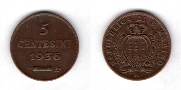 San Marino. Five Centesimi 1936.  dy21615