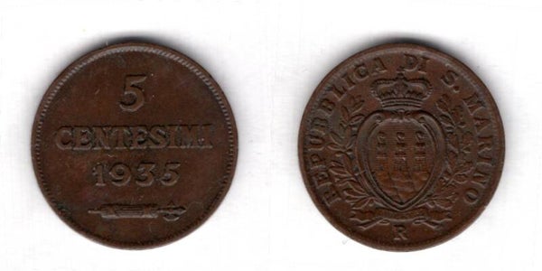 San Marino. Five Centesimi 1935.   dy21616