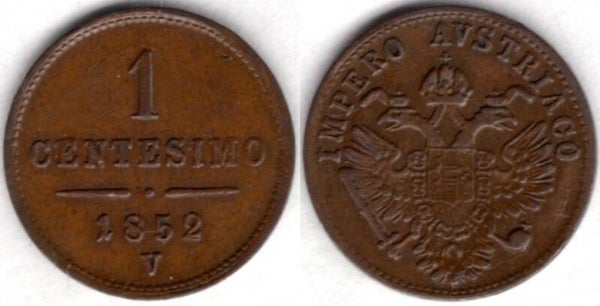 Lombardy-Venice. One Centesimo 1852V.   dy21625