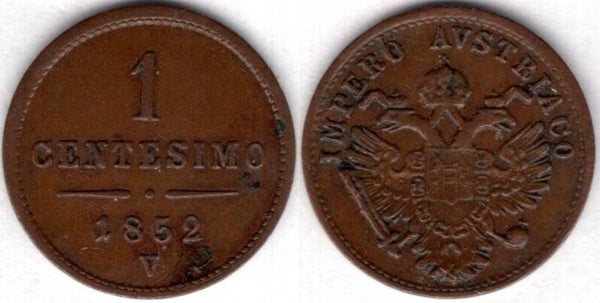 Lombardy-Venice. One Centesimo 1852V.   dy21626