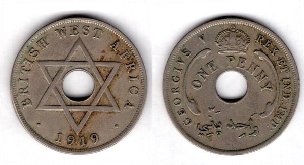 British West Africa. One Penny 1919H.  dy21652