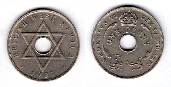 British West Africa. One Penny 1937H.  dy21654